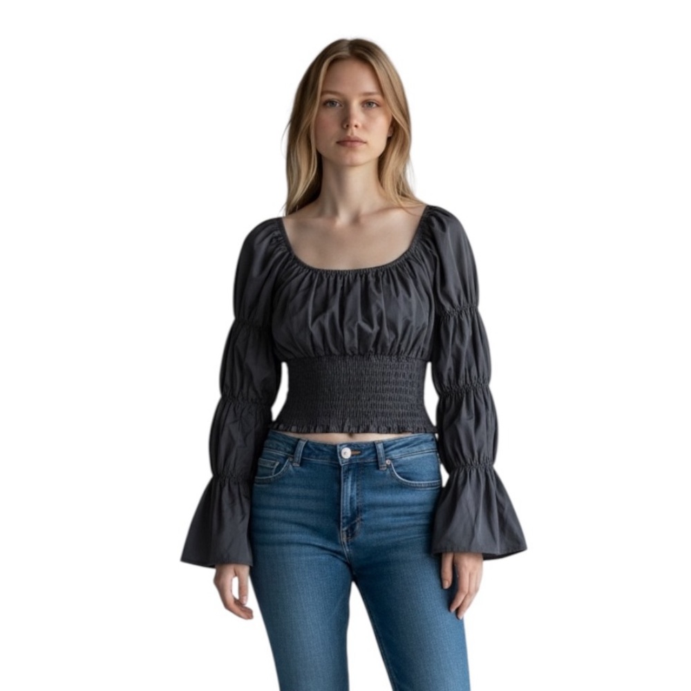 Killstar Gathered Puff Sleeve Ruched Waist Goth Witchy Shirt